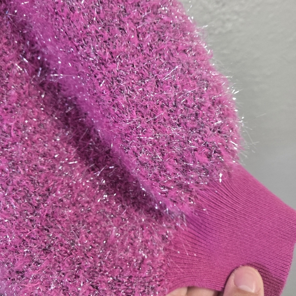 Anthropologie Maeve The Violetta Pink Tinsel Open Back Sweater Size Small - Picture 4 of 16